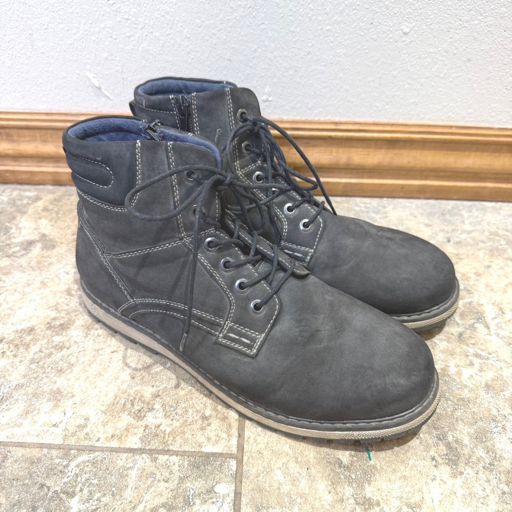 Mens Dark Blue Lace Up Boots Size 7M‎ Side Zip Casual Work Chukka Style
